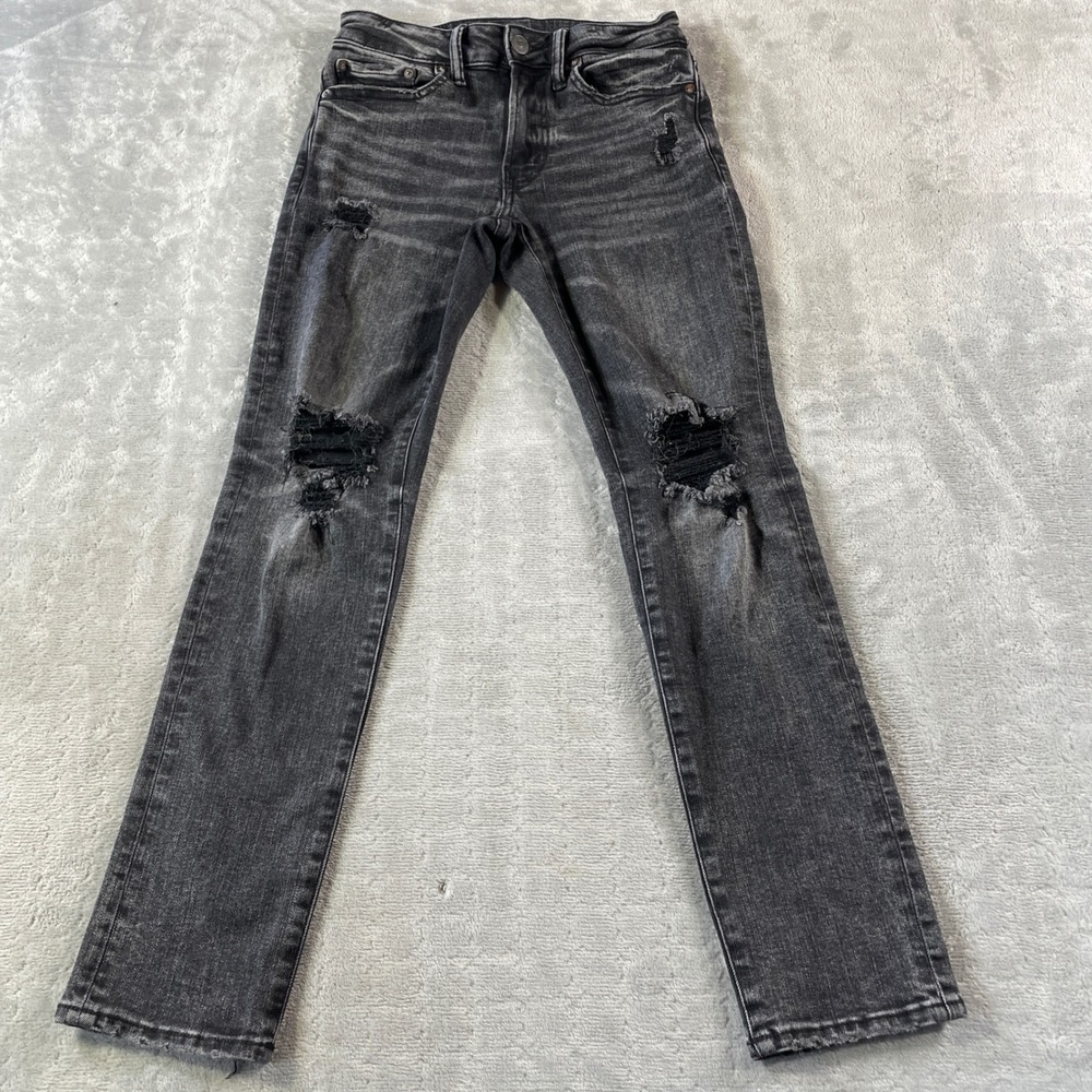American Eagle‎ Jeans Womens 26 Black Slim Punk Grunge Rock Distressed